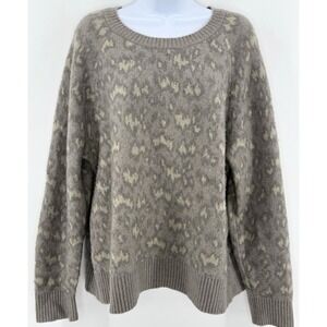 Athleta Sweater Women XL Merino Wool Blend Hawthorn Animal Print Taupe